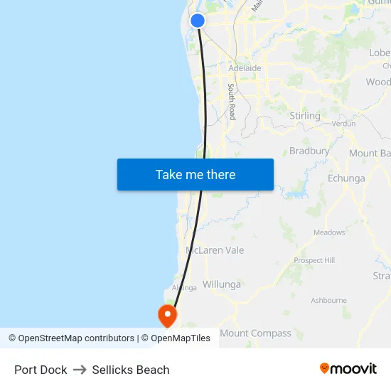 Port Dock to Sellicks Beach map