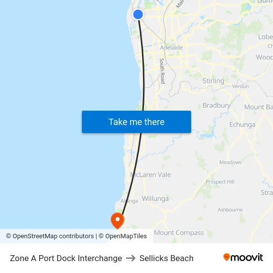 Zone A Port Dock Interchange to Sellicks Beach map