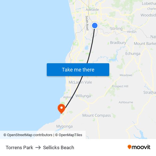 Torrens Park to Sellicks Beach map