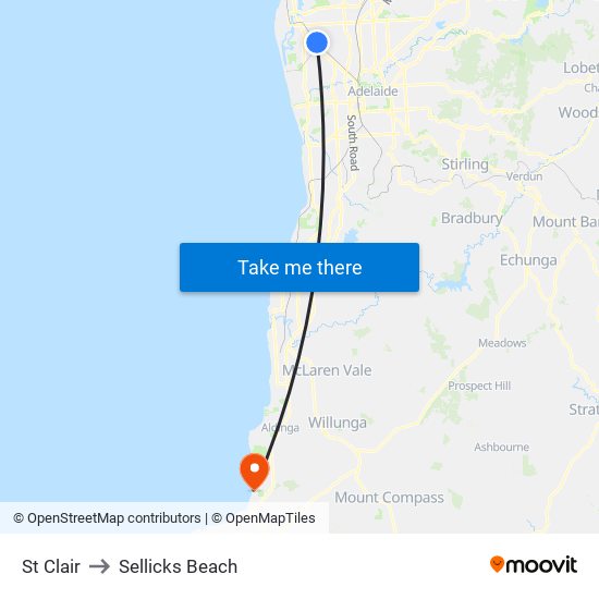 St Clair to Sellicks Beach map