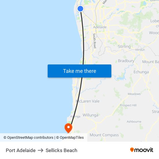 Port Adelaide to Sellicks Beach map