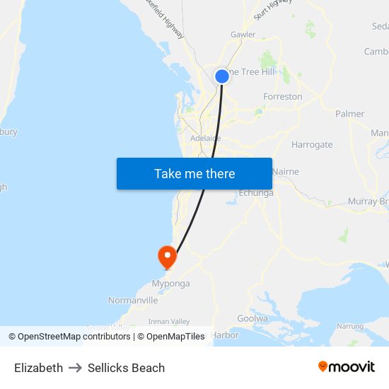 Elizabeth to Sellicks Beach map