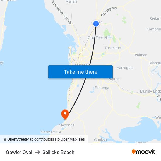 Gawler Oval to Sellicks Beach map