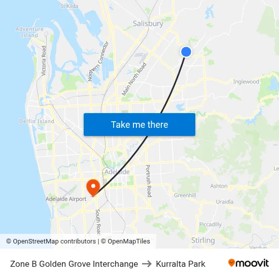 Zone B Golden Grove Interchange to Kurralta Park map