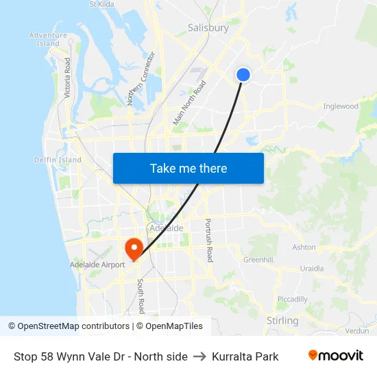 Stop 58 Wynn Vale Dr - North side to Kurralta Park map