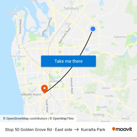 Stop 50 Golden Grove Rd - East side to Kurralta Park map