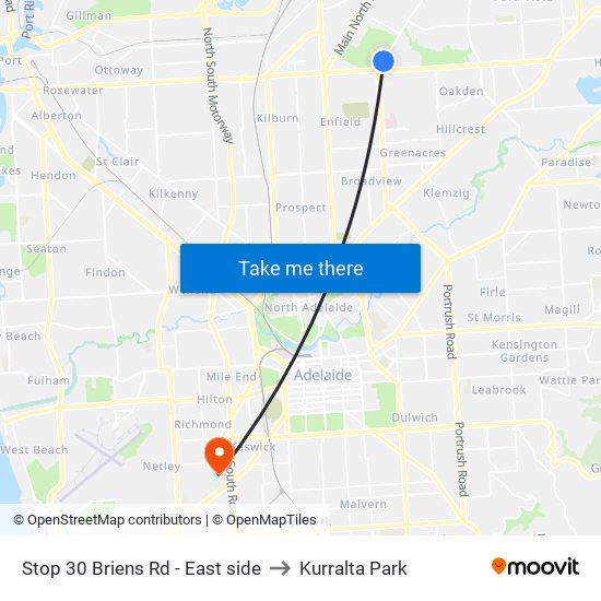 Stop 30 Briens Rd - East side to Kurralta Park map