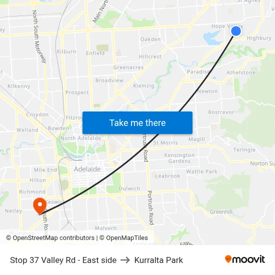 Stop 37 Valley Rd - East side to Kurralta Park map