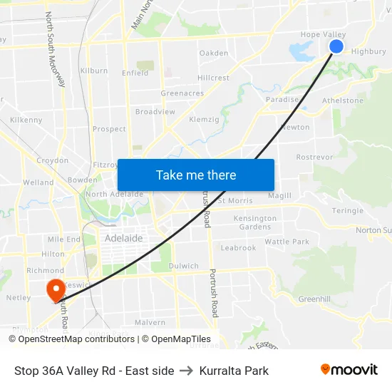 Stop 36A Valley Rd - East side to Kurralta Park map