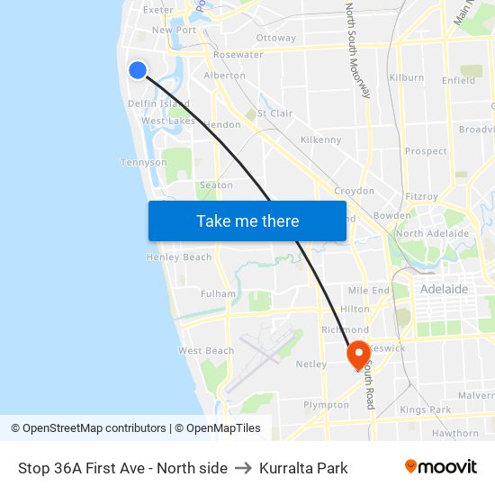 Stop 36A First Ave - North side to Kurralta Park map