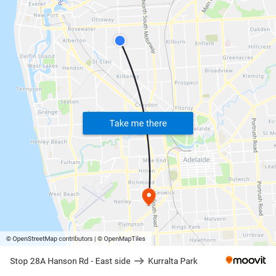 Stop 28A Hanson Rd - East side to Kurralta Park map