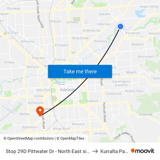 Stop 29D Pittwater Dr - North East side to Kurralta Park map