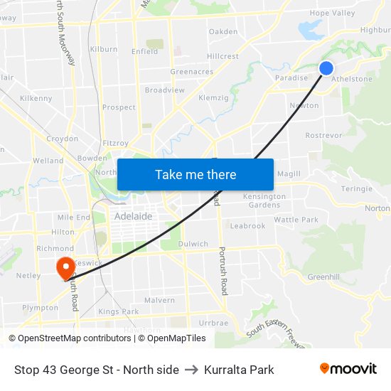 Stop 43 George St - North side to Kurralta Park map