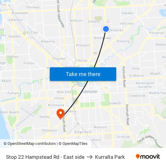 Stop 22 Hampstead Rd - East side to Kurralta Park map