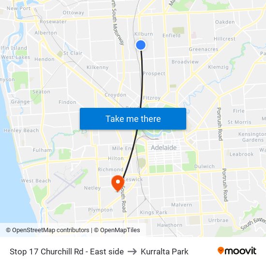 Stop 17 Churchill Rd - East side to Kurralta Park map