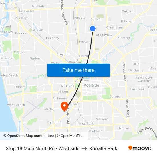 Stop 18 Main North Rd - West side to Kurralta Park map