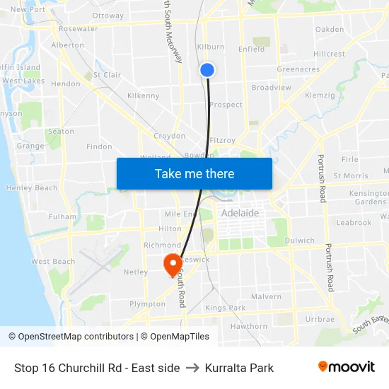 Stop 16 Churchill Rd - East side to Kurralta Park map
