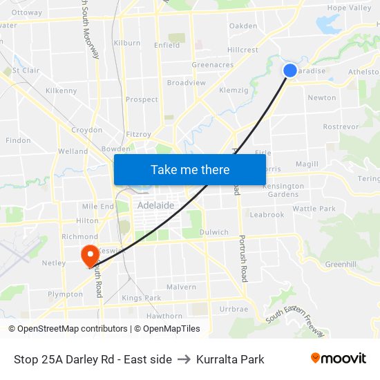 Stop 25A Darley Rd - East side to Kurralta Park map