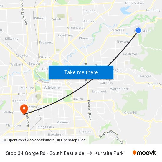 Stop 34 Gorge Rd - South East side to Kurralta Park map