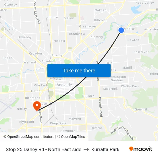 Stop 25 Darley Rd - North East side to Kurralta Park map