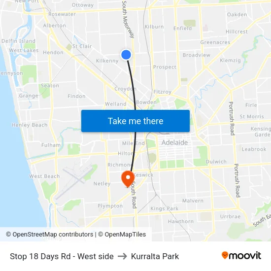 Stop 18 Days Rd - West side to Kurralta Park map