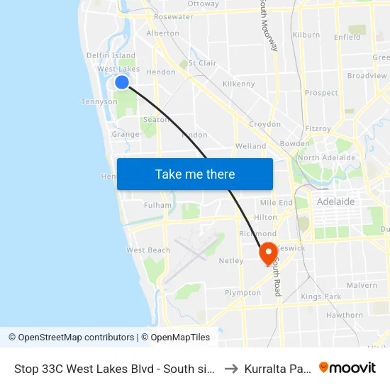 Stop 33C West Lakes Blvd - South side to Kurralta Park map