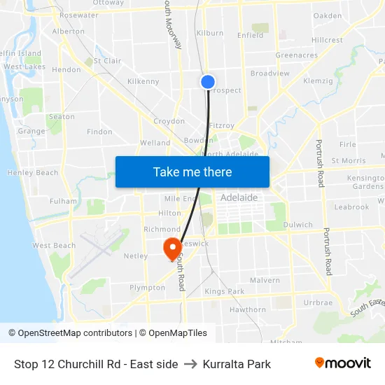 Stop 12 Churchill Rd - East side to Kurralta Park map
