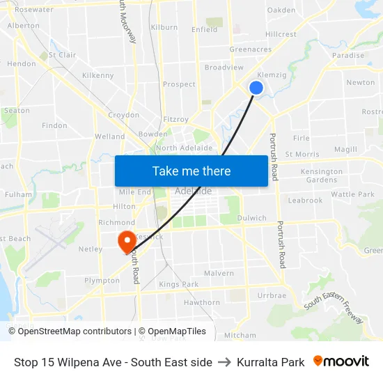 Stop 15 Wilpena Ave - South East side to Kurralta Park map
