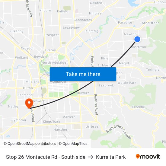 Stop 26 Montacute Rd - South side to Kurralta Park map