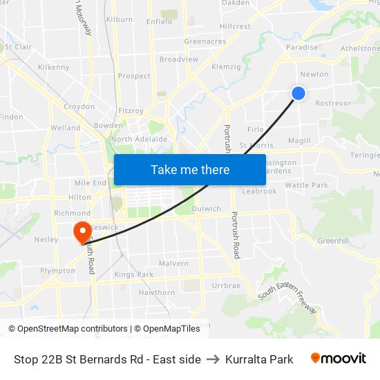 Stop 22B St Bernards Rd - East side to Kurralta Park map