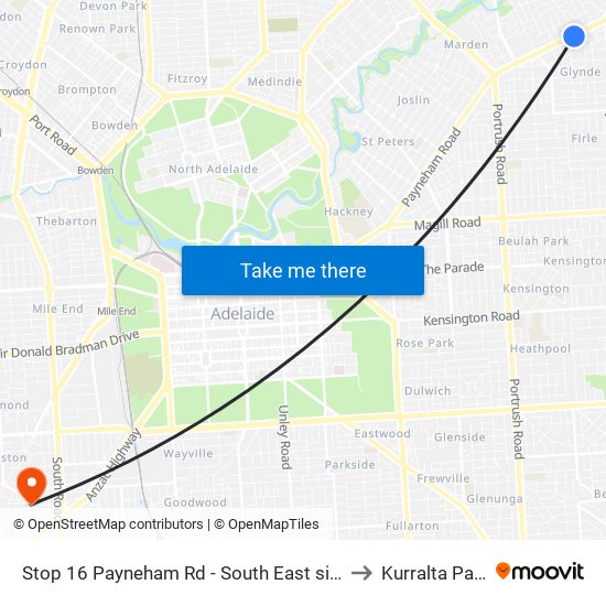 Stop 16 Payneham Rd - South East side to Kurralta Park map