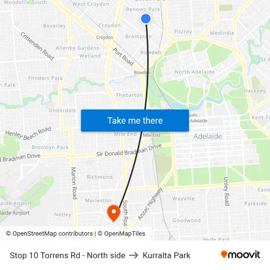 Stop 10 Torrens Rd - North side to Kurralta Park map