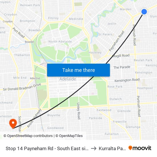 Stop 14 Payneham Rd - South East side to Kurralta Park map