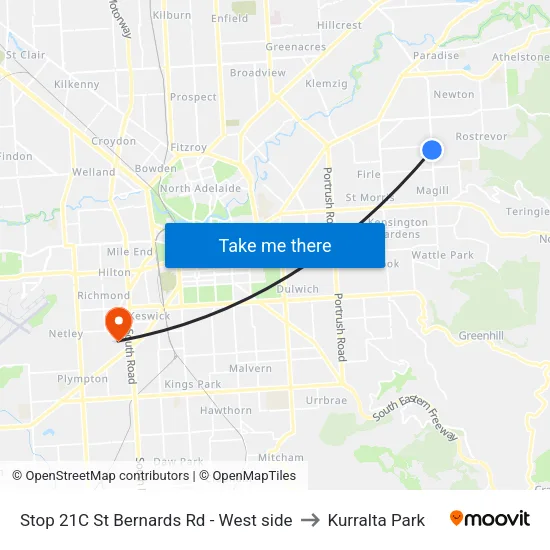 Stop 21C St Bernards Rd - West side to Kurralta Park map