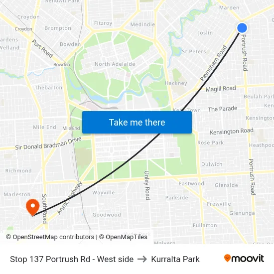 Stop 137 Portrush Rd - West side to Kurralta Park map