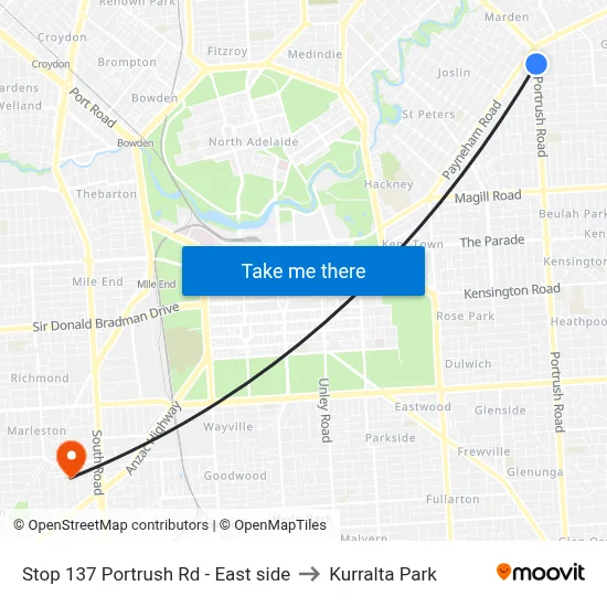 Stop 137 Portrush Rd - East side to Kurralta Park map