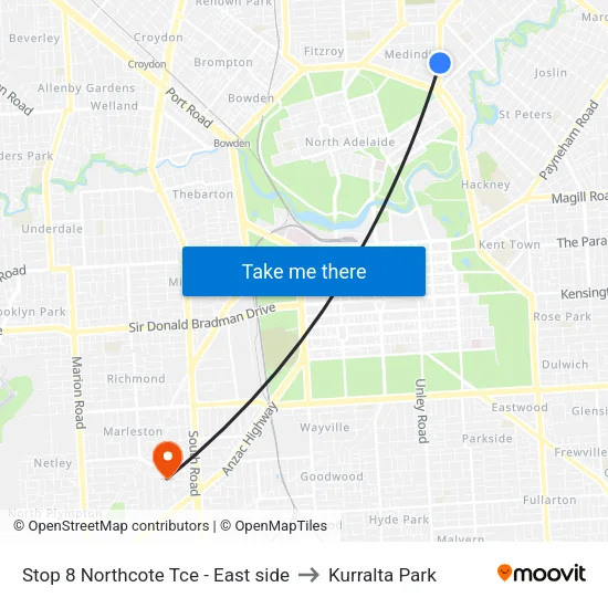Stop 8 Northcote Tce - East side to Kurralta Park map