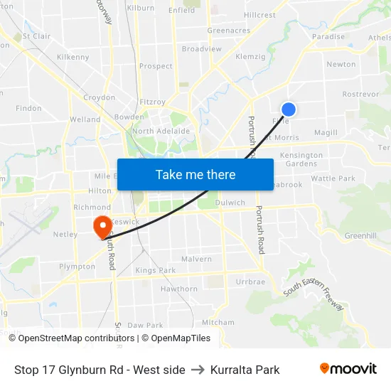 Stop 17 Glynburn Rd - West side to Kurralta Park map