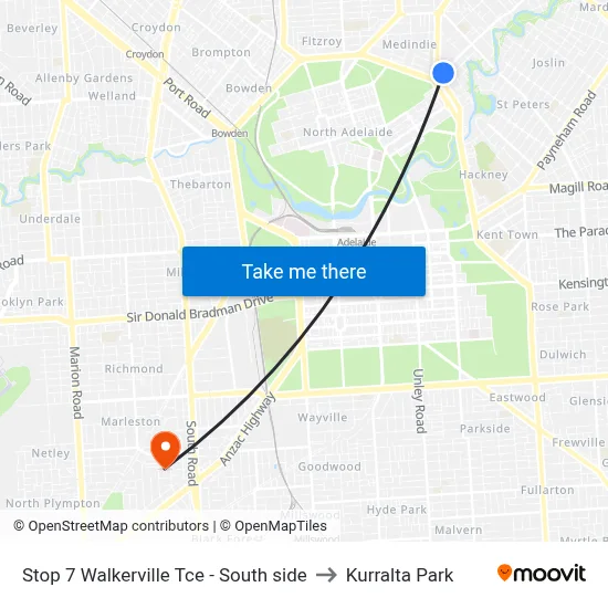 Stop 7 Walkerville Tce - South side to Kurralta Park map