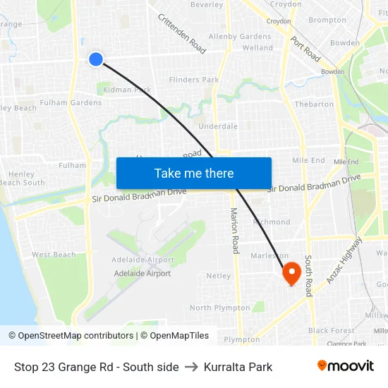Stop 23 Grange Rd - South side to Kurralta Park map