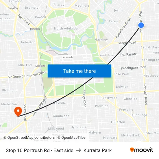 Stop 10 Portrush Rd - East side to Kurralta Park map