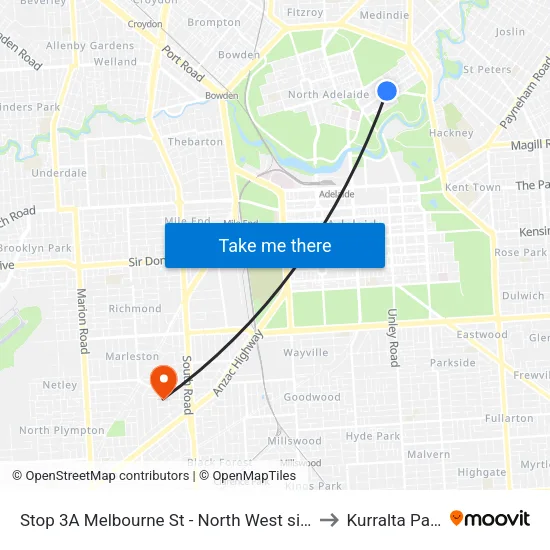Stop 3A Melbourne St - North West side to Kurralta Park map