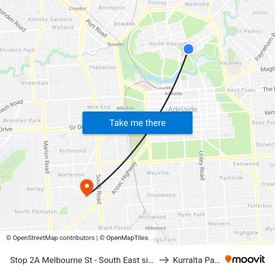 Stop 2A Melbourne St - South East side to Kurralta Park map
