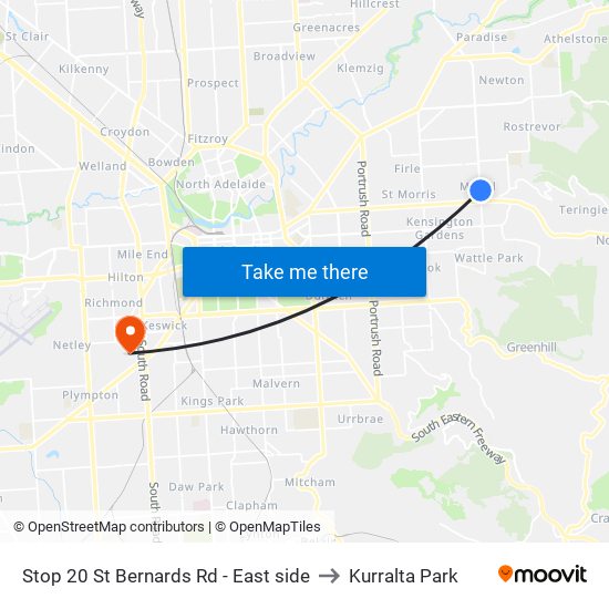 Stop 20 St Bernards Rd - East side to Kurralta Park map