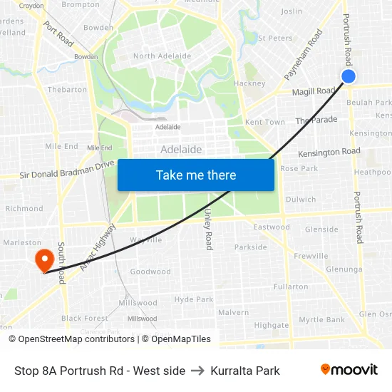Stop 8A Portrush Rd - West side to Kurralta Park map