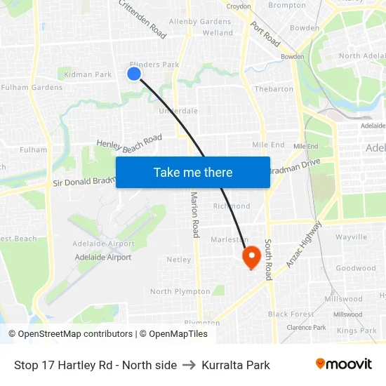 Stop 17 Hartley Rd - North side to Kurralta Park map