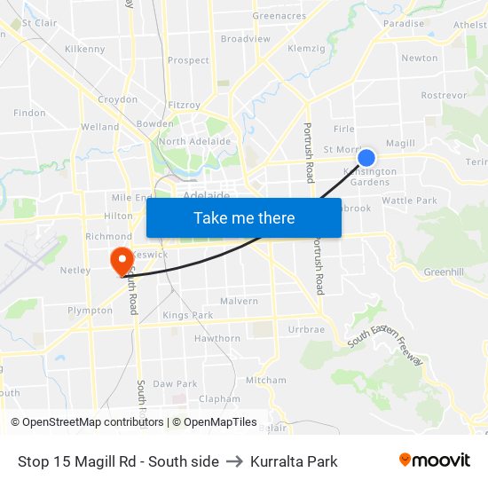 Stop 15 Magill Rd - South side to Kurralta Park map