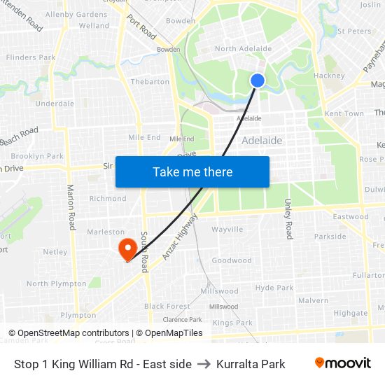 Stop 1 King William Rd - East side to Kurralta Park map