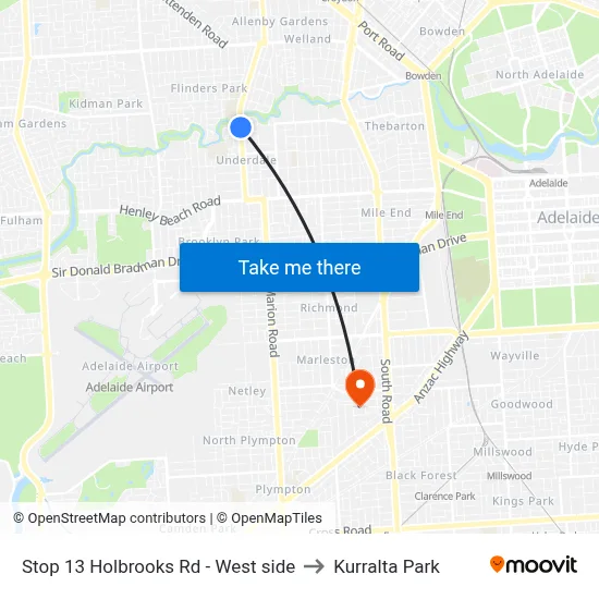 Stop 13 Holbrooks Rd - West side to Kurralta Park map