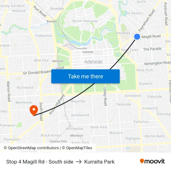 Stop 4 Magill Rd - South side to Kurralta Park map